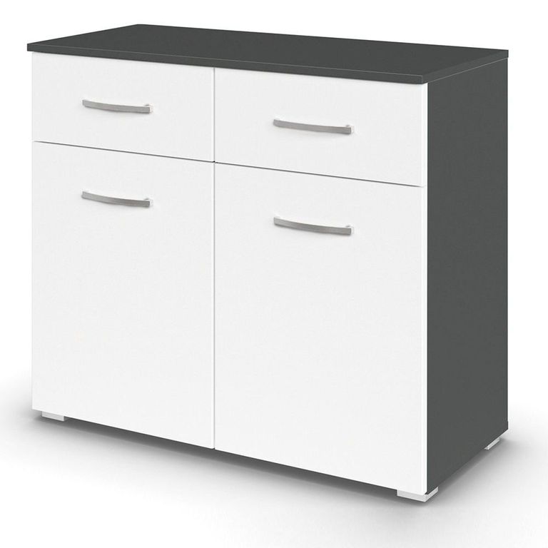 Rauch Aditio 2 Door Small Sideboard - 80cm - Metallic Dark Grey and Alpine White