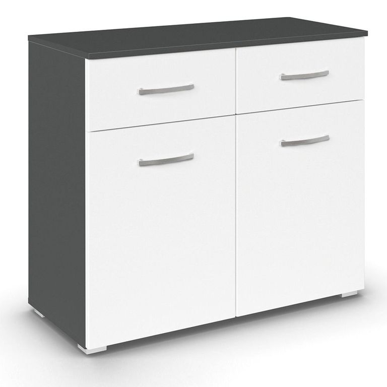 Rauch Aditio 2 Door Small Sideboard - 80cm - Metallic Dark Grey and Alpine White