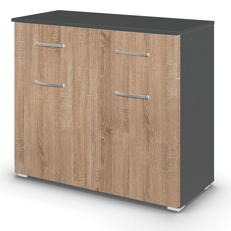 Rauch Aditio 2 Door Small Sideboard - 80cm - Metallic Dark Grey and Sonoma Oak