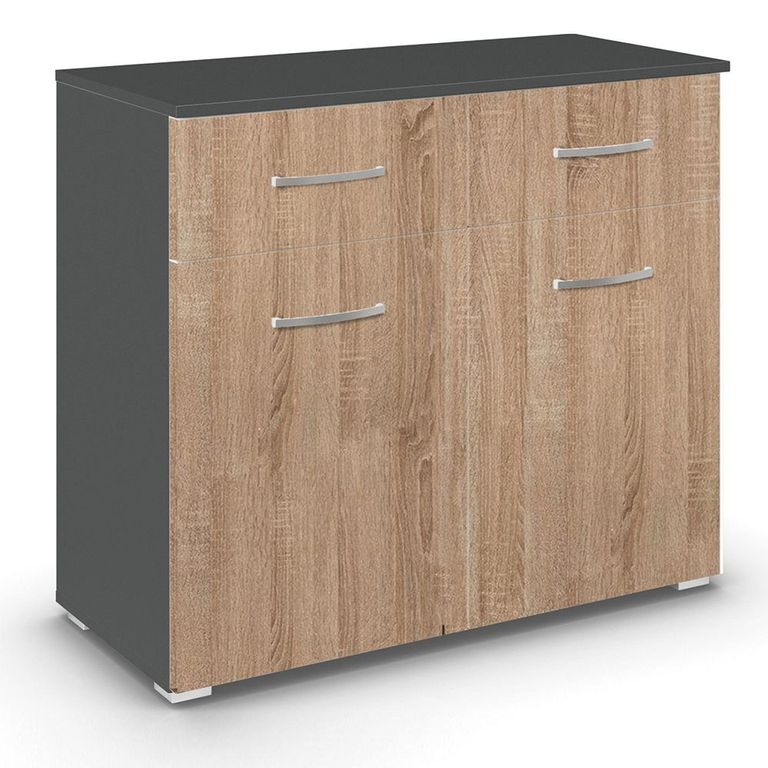 Rauch Aditio 2 Door Small Sideboard - 80cm - Metallic Dark Grey and Sonoma Oak