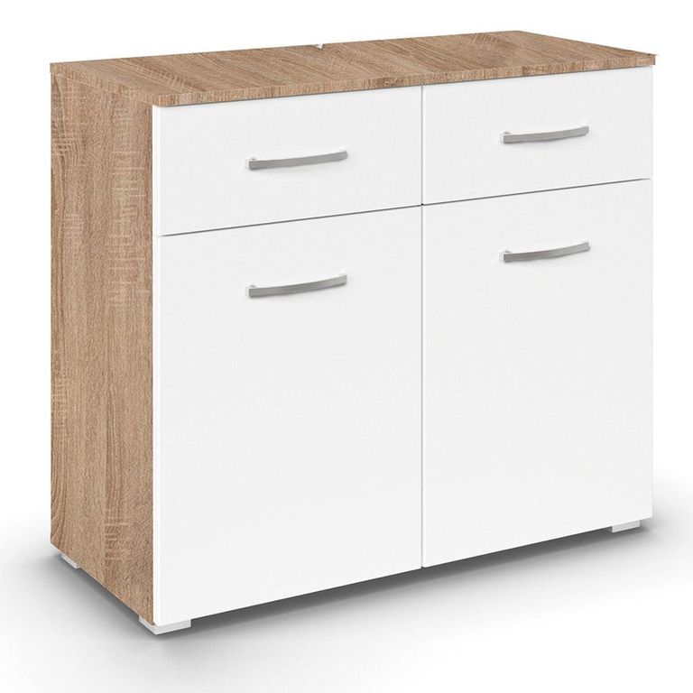 Rauch Aditio 2 Door Small Sideboard - 80cm - Sonoma Oak and Alpine White