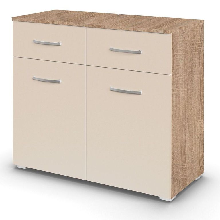 Rauch Aditio 2 Door Small Sideboard - 80cm - Sonoma Oak and Champagne
