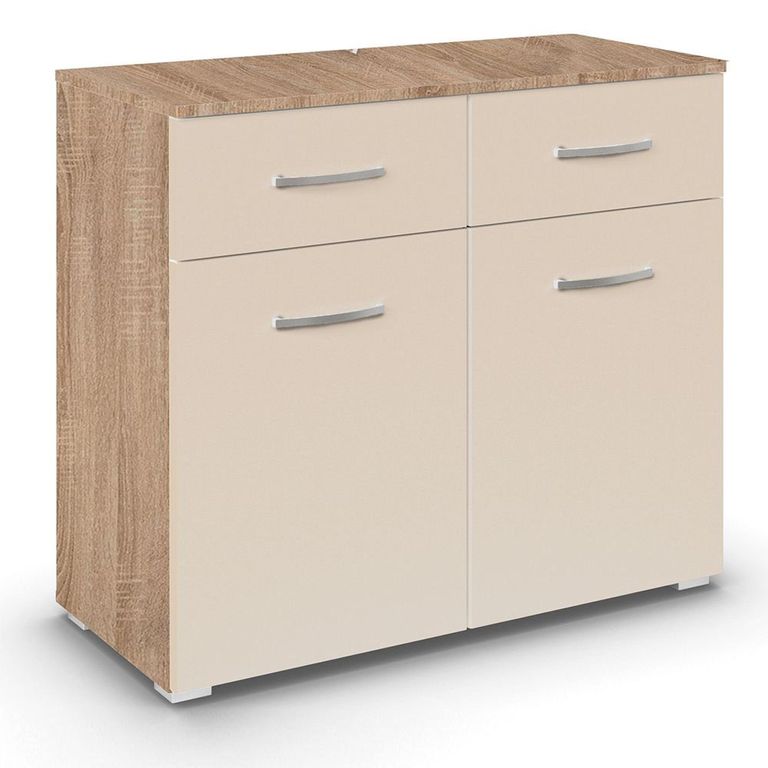 Rauch Aditio 2 Door Small Sideboard - 80cm - Sonoma Oak and Champagne