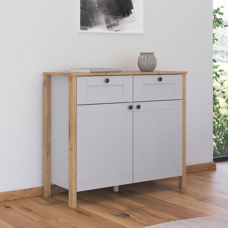 Rauch Credo 2 Door Small Sideboard - 100cm - Silk Grey and Artisan Oak