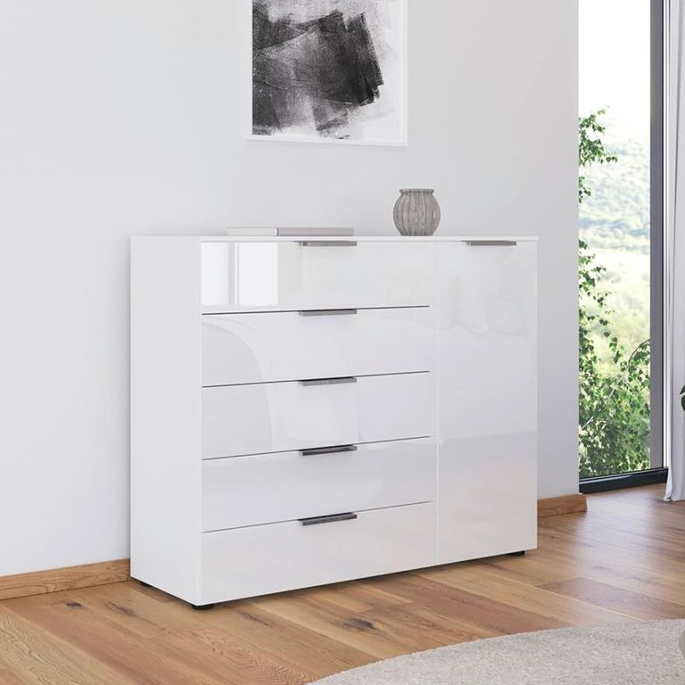 Flipp Small Sideboard - 120cm - 1 Door - Adjustable Height - Alpine White & White Glass