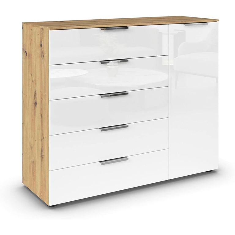 Flipp Small Sideboard - 120cm - 1 Door - Adjustable Height - Artisan Oak & White Glass