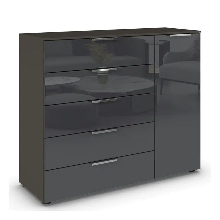 Flipp Small Sideboard - 120cm - 1 Door - Adjustable Height - Graphite & Basalt Glass