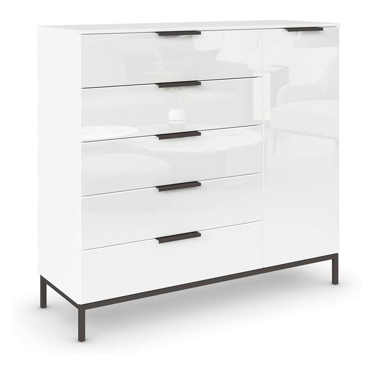 Flipp Small Sideboard - 120cm - 1 Door - Metal Base - Alpine White & White Glass