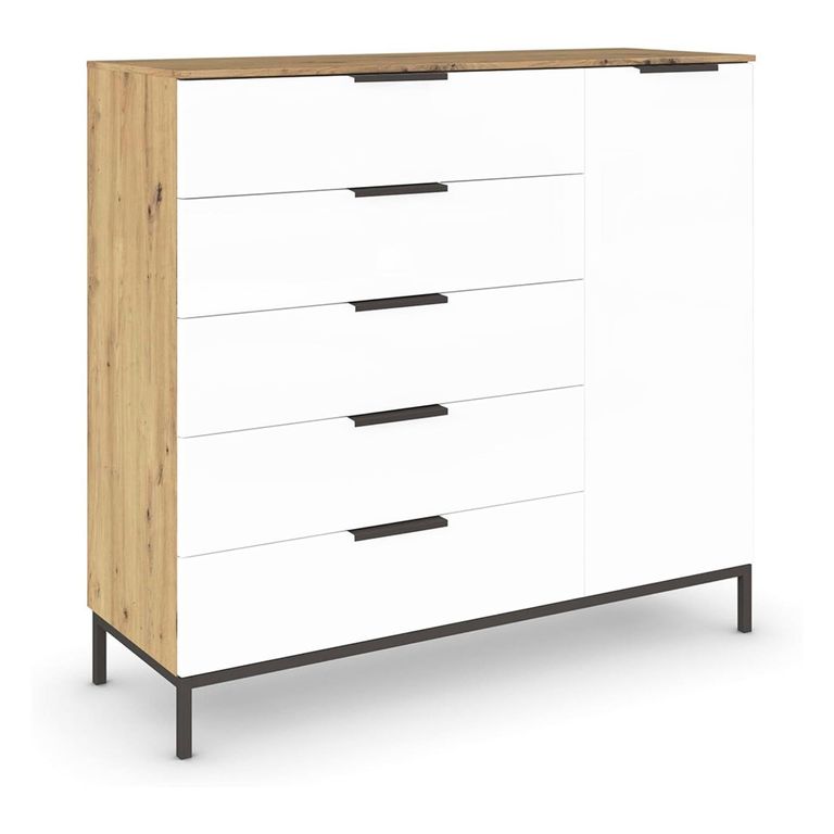 Flipp Small Sideboard - 120cm - 1 Door - Metal Base - Artisan Oak & Alpine White