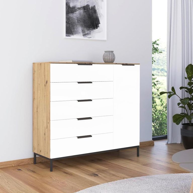 Flipp Small Sideboard - 120cm - 1 Door - Metal Base - Artisan Oak & Alpine White