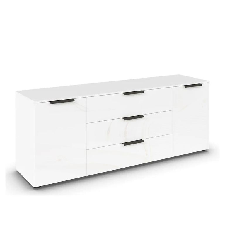 Rauch Flipp 2 Door Low Sideboard with Adjustable Height - 160cm - Alpine White and White Glass