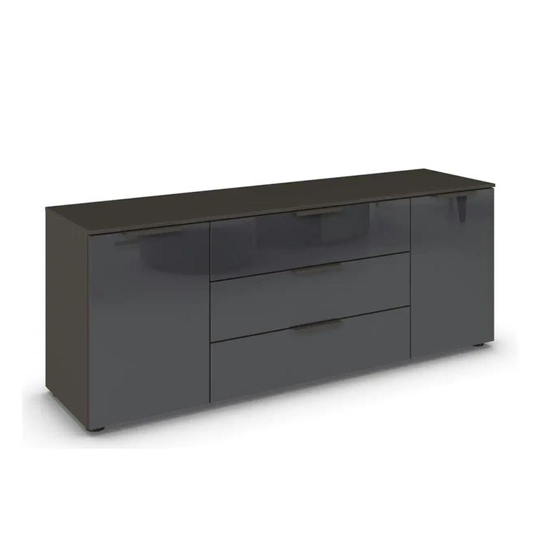Rauch Flipp 2 Door Low Sideboard with Adjustable Height - 160cm - Graphite and Basalt Glass