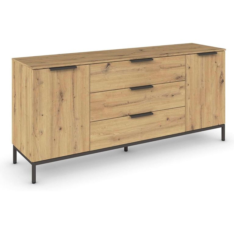 Rauch Flipp 2 Door Low Sideboard with Metal Base - 160cm - Artisan Oak