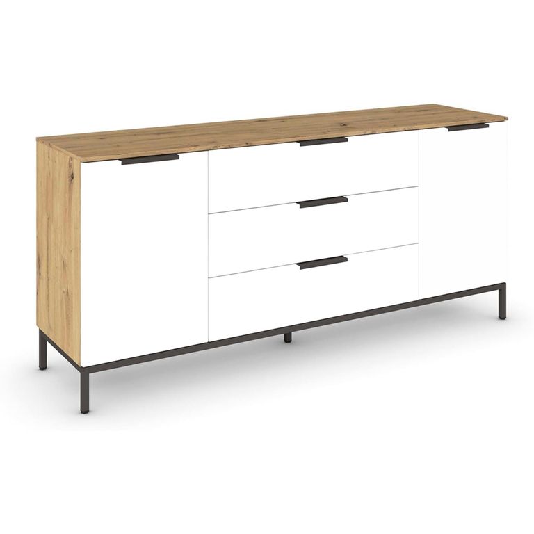 Rauch Flipp 2 Door Low Sideboard with Metal Base - 160cm - Artisan Oak and Alpine White