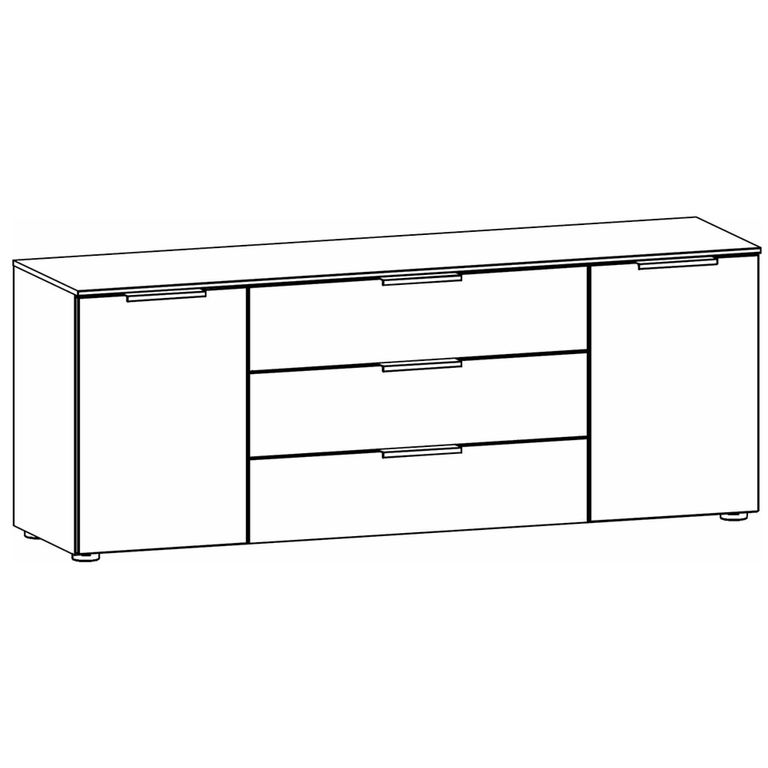 Rauch Flipp 2 Door Low Sideboard with Metal Base - 160cm - Artisan Oak and White Glass