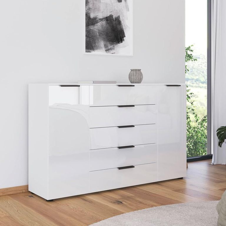 Rauch Flipp 2 Door Sideboard with Adjustable Height - 160cm - Alpine White and White Glass