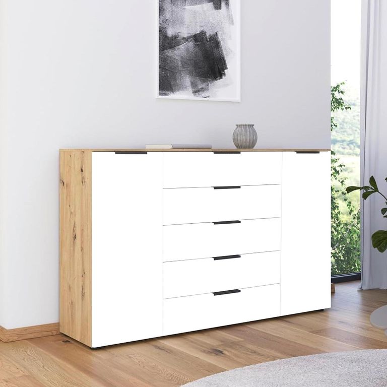 Rauch Flipp 2 Door Sideboard with Adjustable Height - 160cm - Artisan Oak and Alpine White