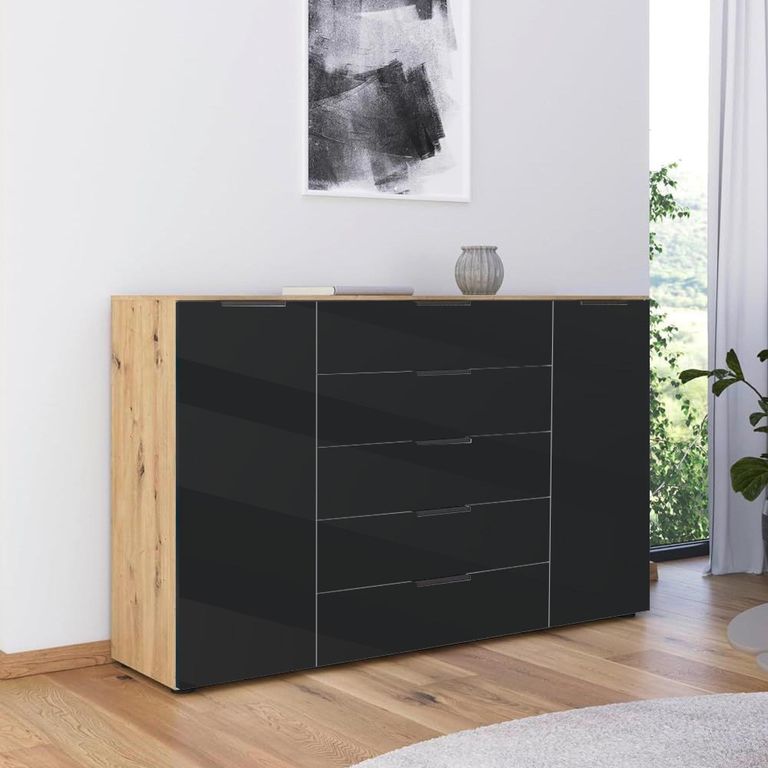 Rauch Flipp 2 Door Sideboard with Adjustable Height - 160cm - Artisan Oak and Graphite