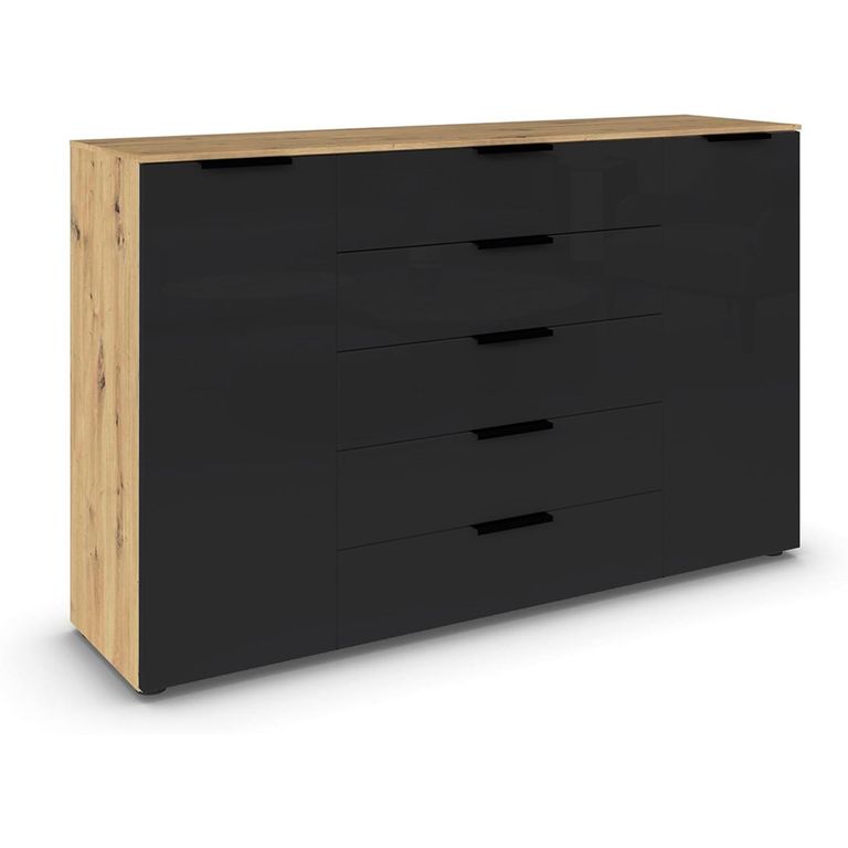Flipp Sideboard - 180cm - 2 Door - Adjustable Height - Artisan Oak & Basalt Glass