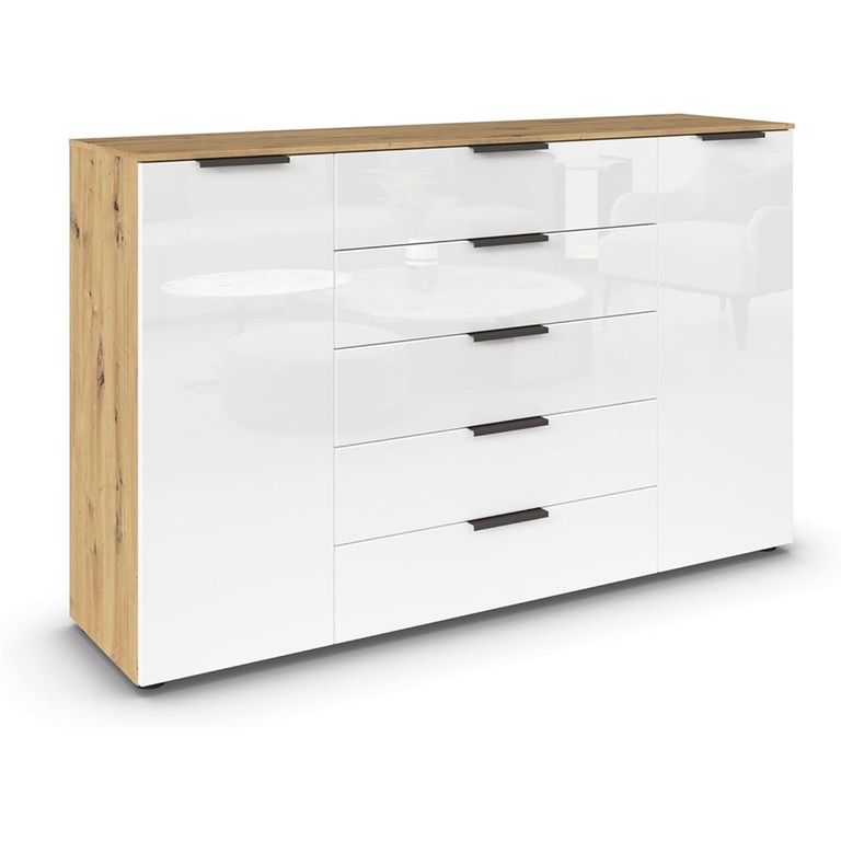 Flipp Sideboard - 180cm - 2 Door - Adjustable Height - Artisan Oak & White Glass