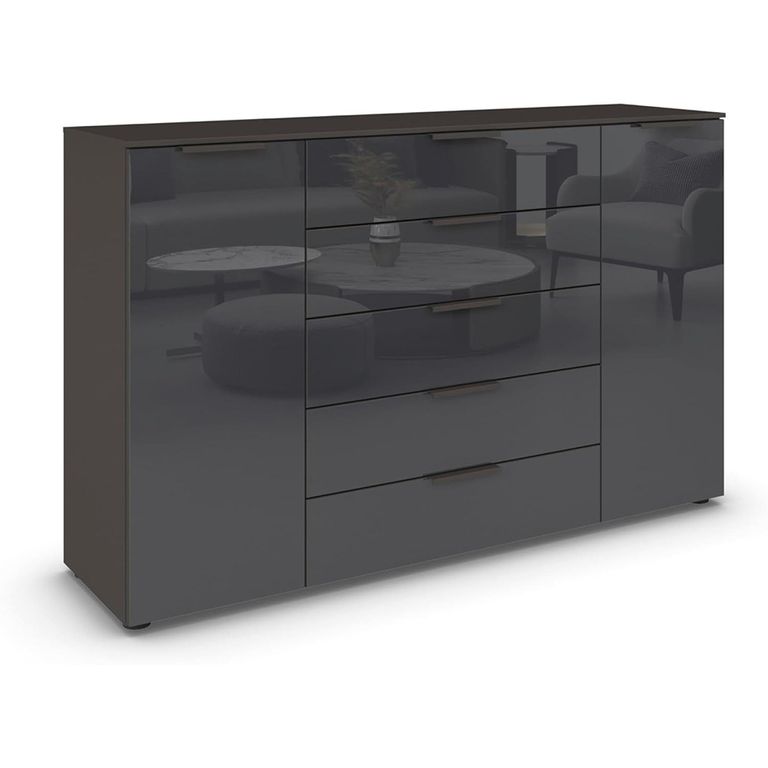 Flipp Sideboard - 180cm - 2 Door - Adjustable Height - Graphite & Basalt Glass