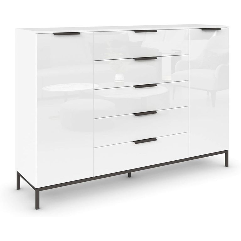 Flipp Sideboard - 160cm - 2 Door - Metal Base - Alpine White & White Glass