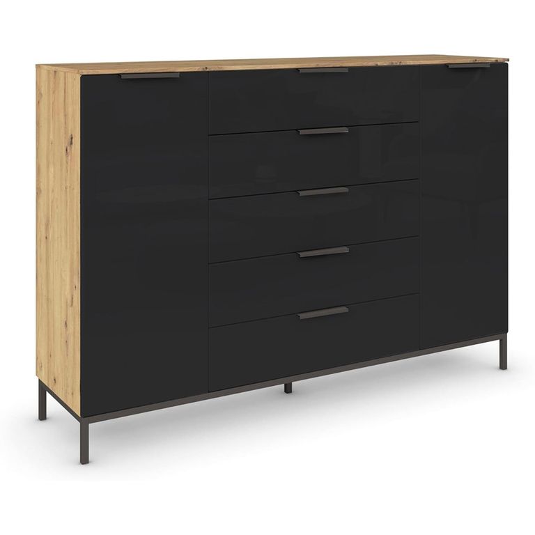 Flipp Sideboard - 160cm - 2 Door - Metal Base - Artisan Oak & Basalt Glass