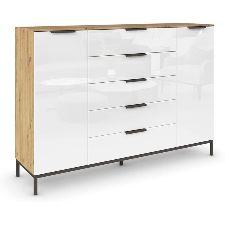 Flipp Sideboard - 160cm - 2 Door - Metal Base - Artisan Oak & White Glass