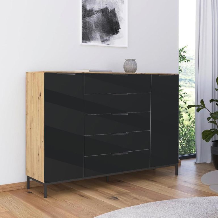 Flipp Sideboard - 180cm - 2 Door - Metal Base - Artisan Oak & Graphite