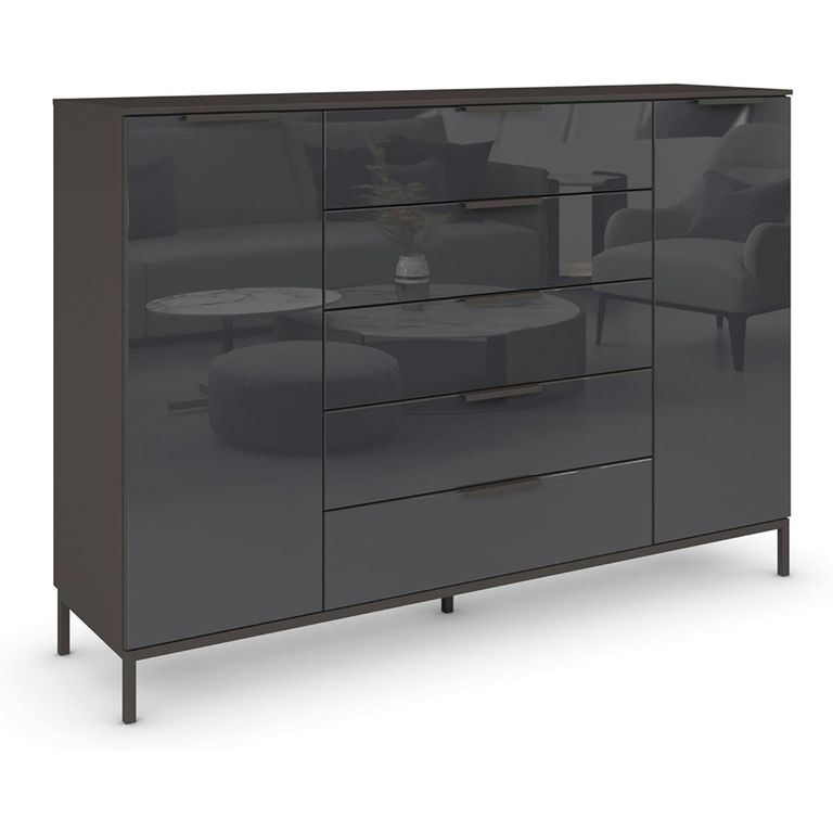 Flipp Sideboard - 180cm - 2 Door - Metal Base - Graphite & Basalt Glass