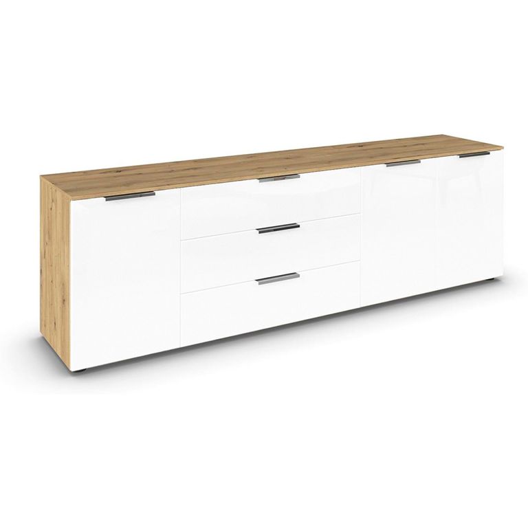 Rauch Flipp 3 Door Low Sideboard with Adjustable Height - 199cm - Artisan Oak and Alpine White
