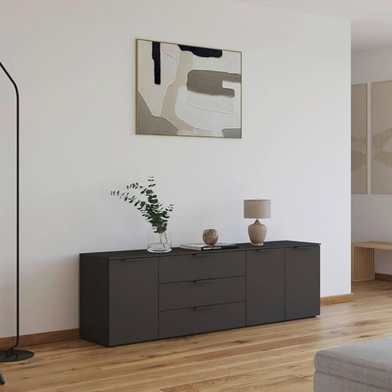 Rauch Flipp 3 Door Low Sideboard with Adjustable Height - 199cm - Graphite