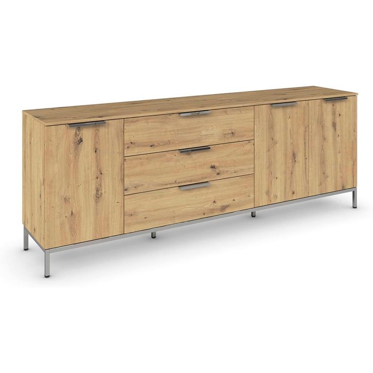 Rauch Flipp 3 Door Low Sideboard with Metal Base - 199cm - Artisan Oak