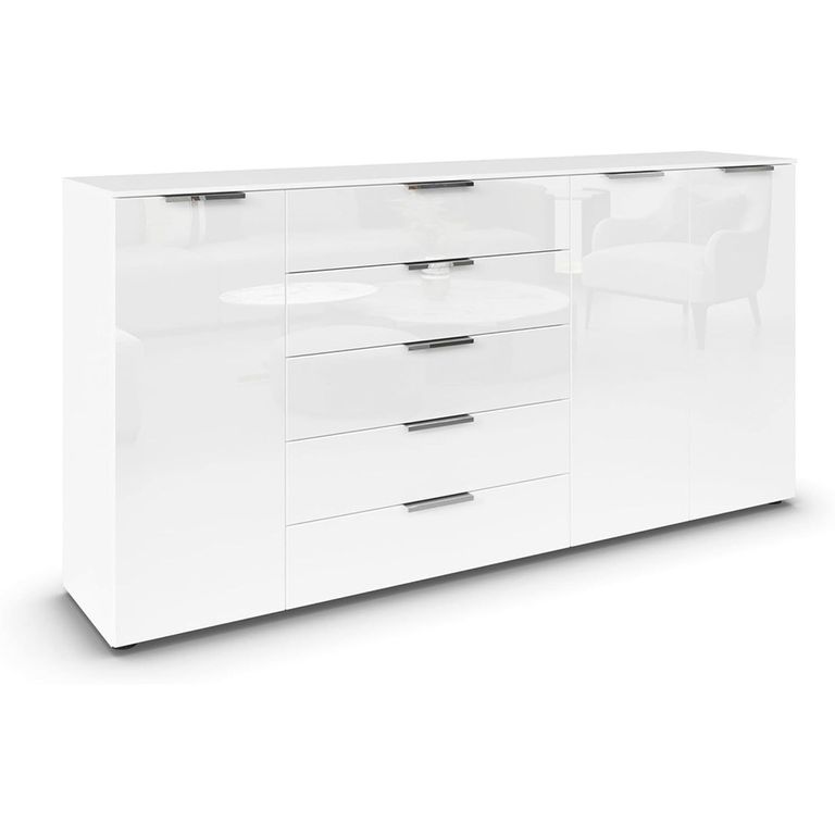 Flipp Sideboard - 199cm - 3 Door - Adjustable Height - Alpine White & White Glass
