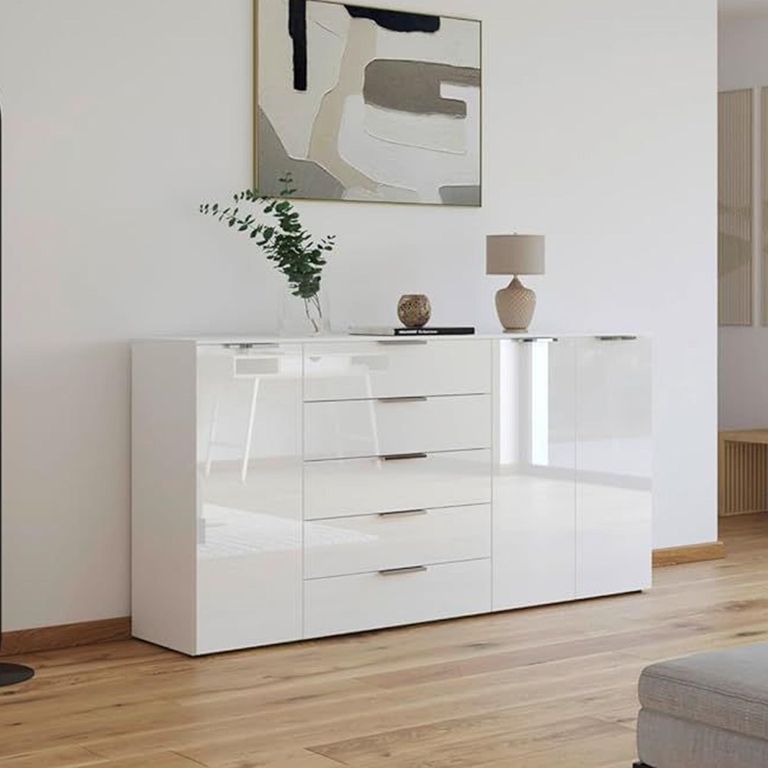 Flipp Sideboard - 199cm - 3 Door - Adjustable Height - Alpine White & White Glass