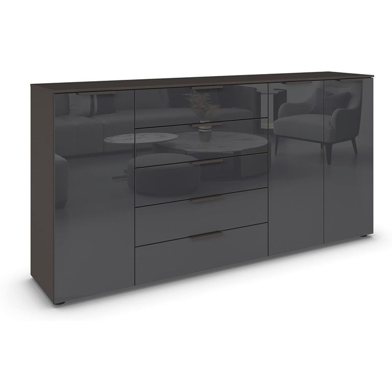 Flipp Sideboard - 199cm - 3 Door - Adjustable Height - Graphite & Basalt Glass