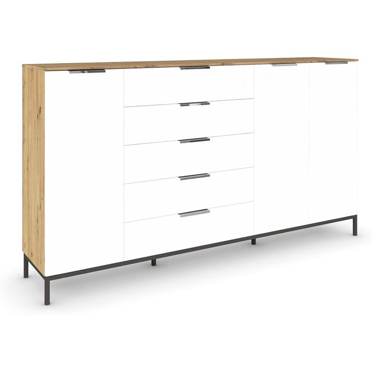 Flipp Sideboard - 199cm - 3 Door - Metal Base - Artisan Oak & Alpine White