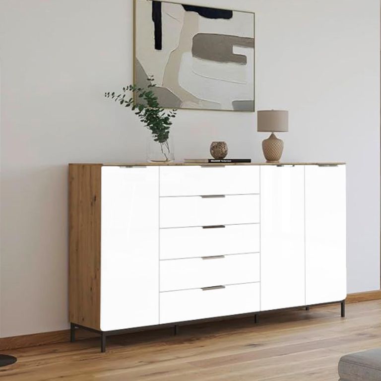Flipp Sideboard - 199cm - 3 Door - Metal Base - Artisan Oak & Alpine White