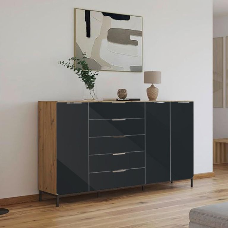 Flipp Sideboard - 199cm - 3 Door - Metal Base - Artisan Oak & Graphite
