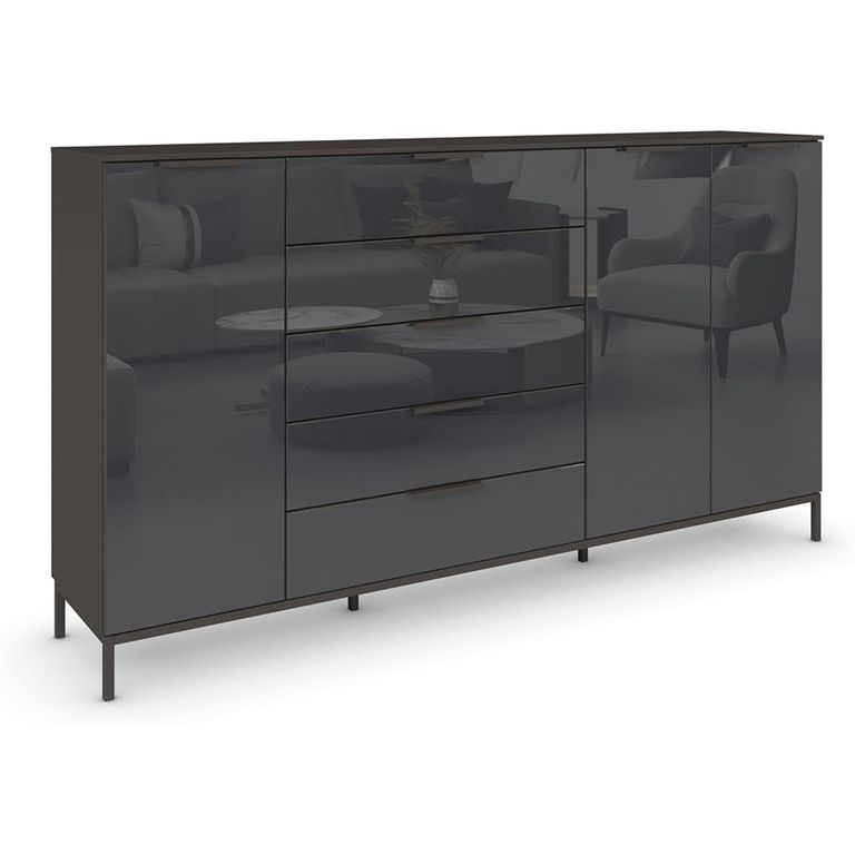 Flipp Sideboard - 199cm - 3 Door - Metal Base - Graphite & Basalt Glass