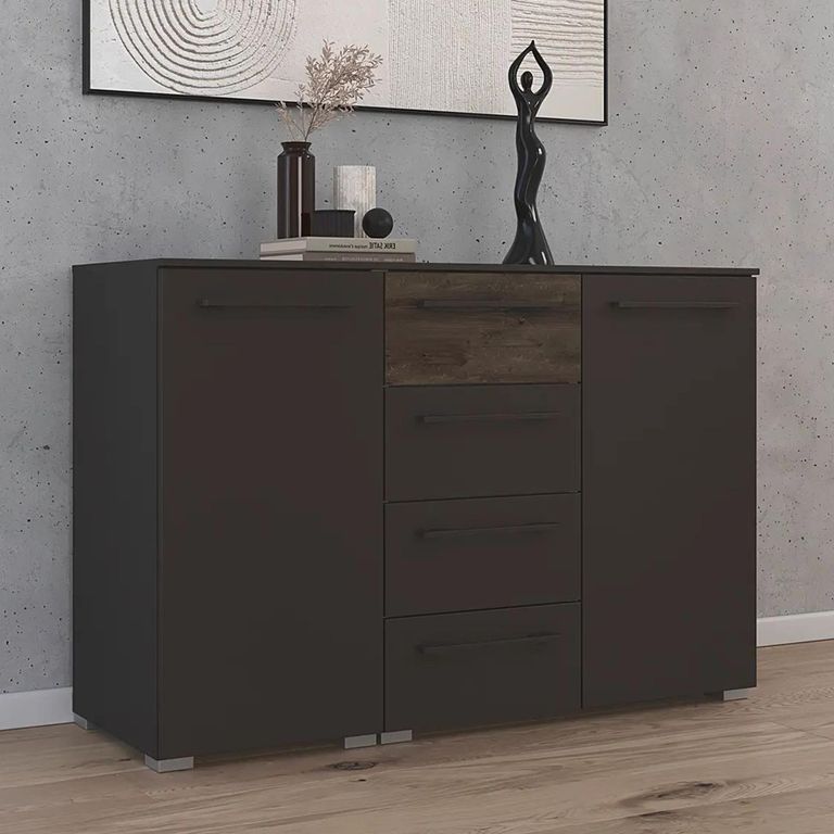 Rauch Luana 2 Door Large Sideboard - 120cm - Graphite and Atlantic Dark Oak