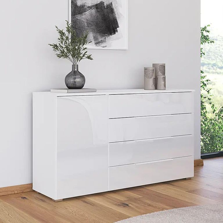 Rauch Monostar 1 Door Wide Sideboard - 120cm - Alpine White with White Glass