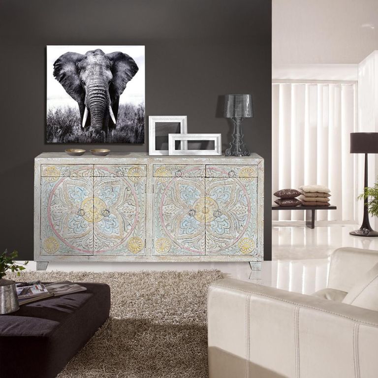Ravanik Sideboard - Carved White Mango Wood - 4 Door - Extra Large - 180cm