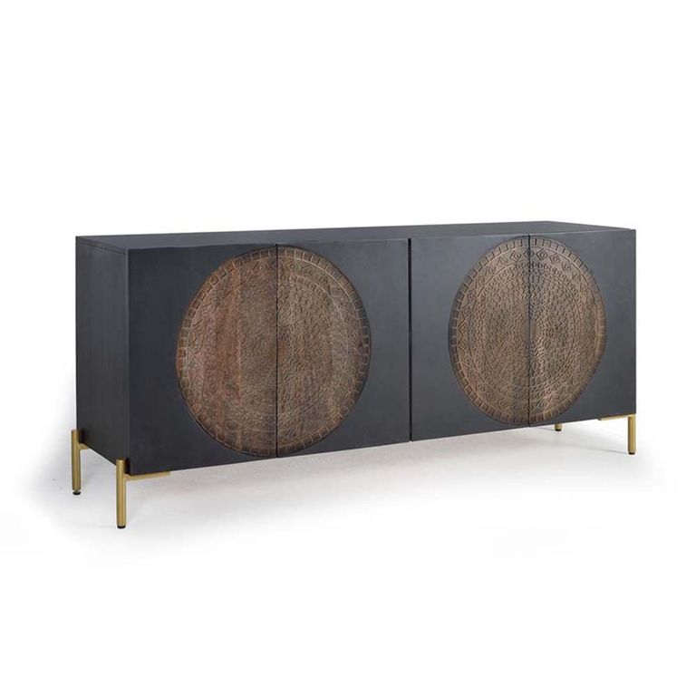 Refton Sideboard - Carved - Dark Mango Wood - 4 Door - Large - 173cm