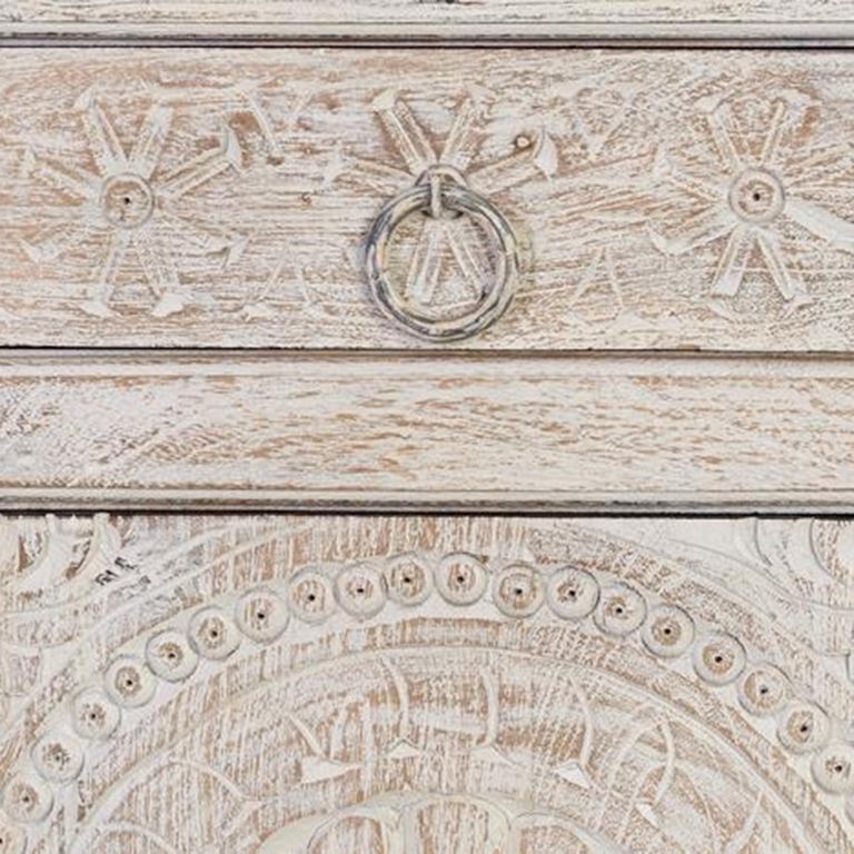 Rrethi Sideboard - Distressed White Carved Mango Wood - 3 Door - Medium - 150cm