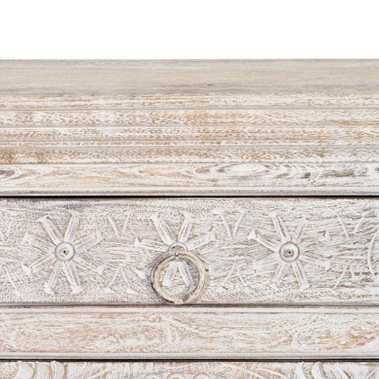 Rrethi Sideboard - Distressed White Carved Mango Wood - 3 Door - Medium - 150cm