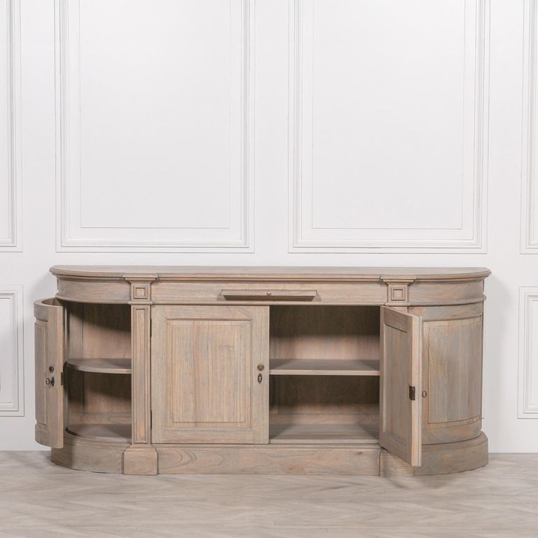 Rustic Wooden Curved Sideboard - 4 Door - Large