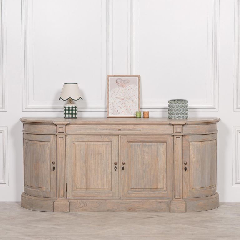 Rustic Wooden Curved Sideboard - 4 Door - Large