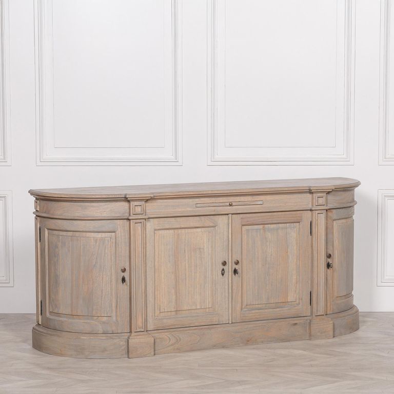 Rustic Wooden Curved Sideboard - 4 Door - Large