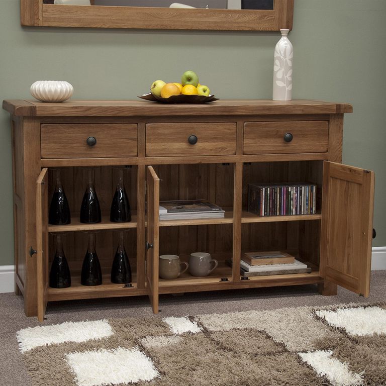 Rustic Oak Sideboard - 3 Door - Medium - 139cm - Oak